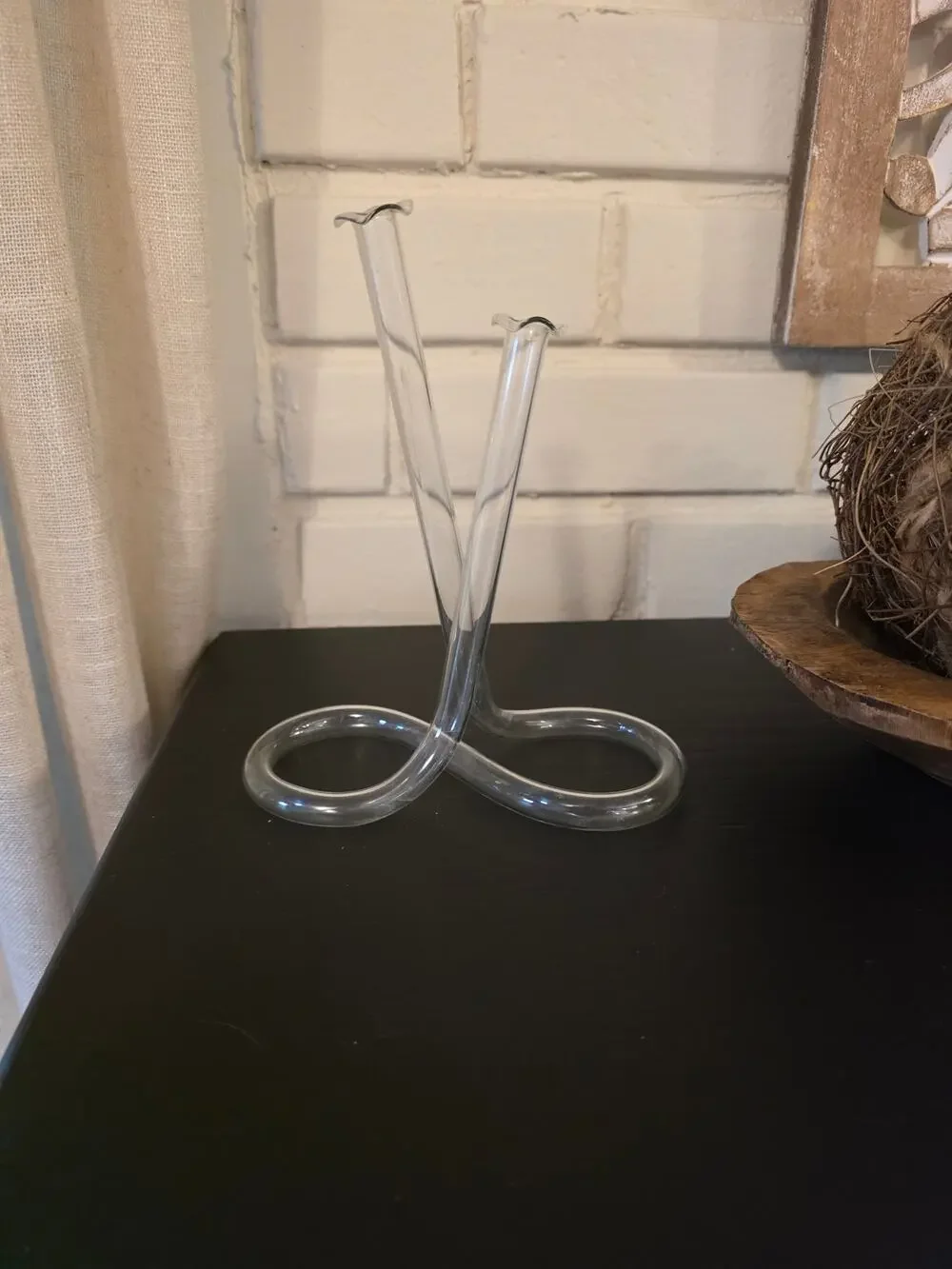 VTG 1980s Clear Glass Loop-Base Bud Vase Nostalgia Minimalist Retro Decor EUC